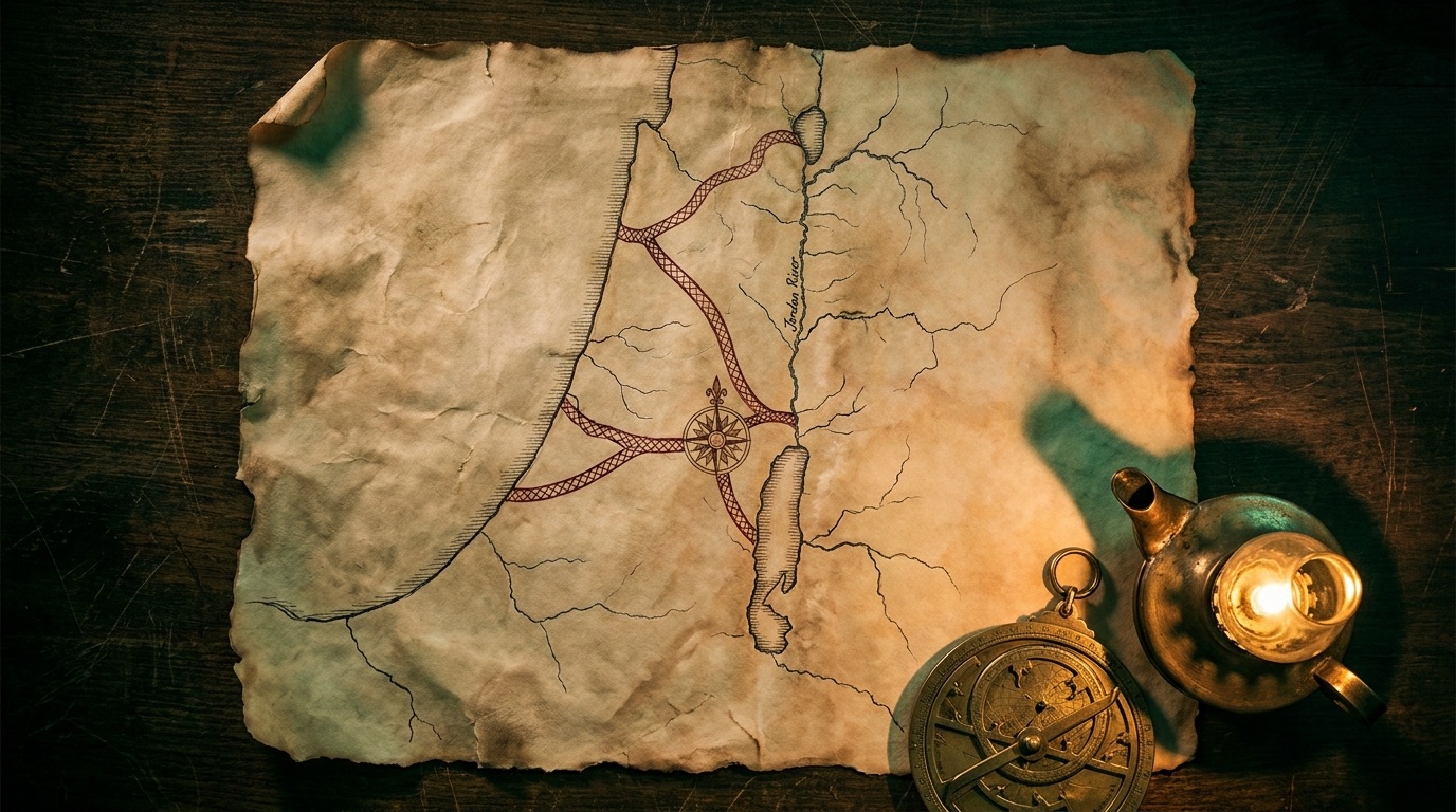 Antique parchment map of the Holy Land